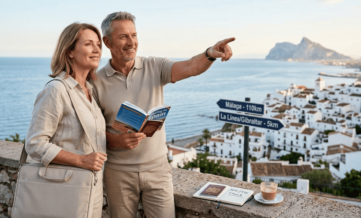 A British couple planning their relocation, looking at the Spanish coast and Gibraltar while researching how easy is it to move to Spain from UK.